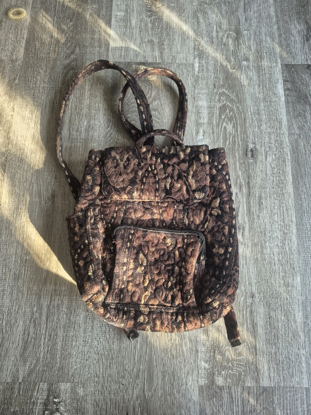 Quilted Floral Pattern Brown Backpack - Women's Stylish Everyday Bag